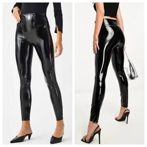 Spanx Black Faux Leather Patent Leggings Womens Medium Sexy Catsuit